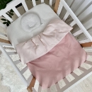 Paturica bebe din satin si material tricotat cu pilota si fundita, roz (4)